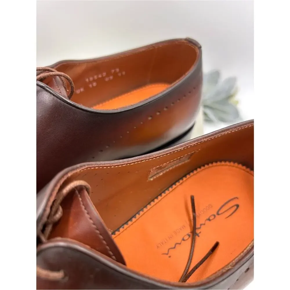 Men's Santoni gradient Brown Burnished Leather Oxford Dress Shoes size 11 US